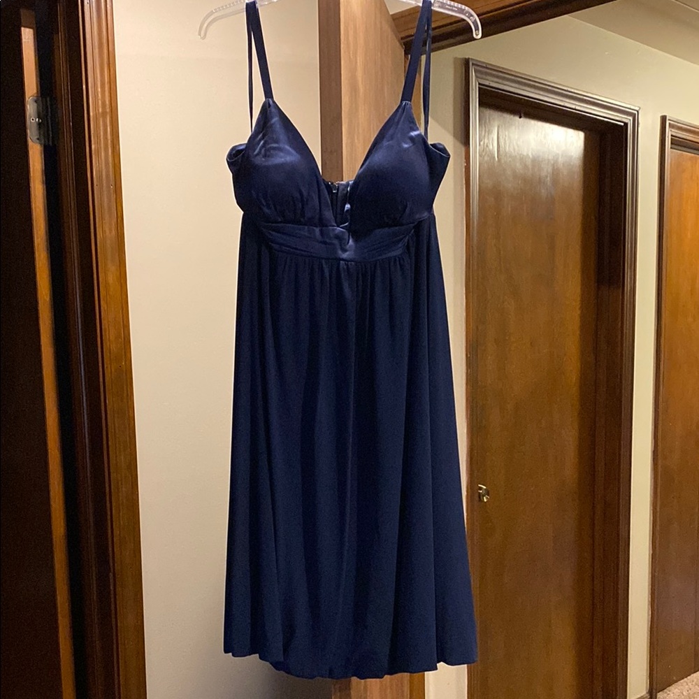 BCBG Navy Blue Bubble Dress with Adjustable Straps and V-Neckline